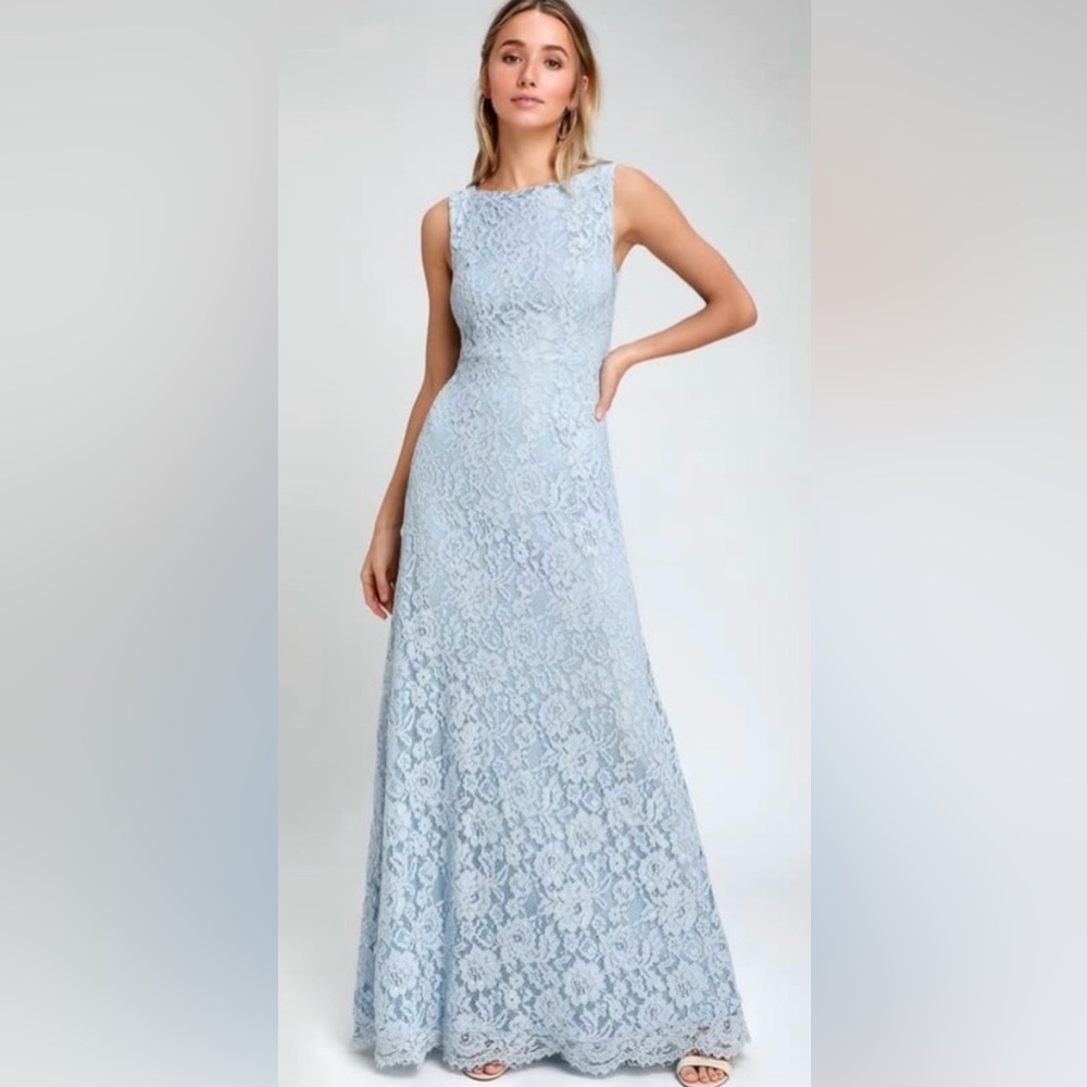 Lulu's Brilliant Babe Lace Maxi Cotton Dress Sleeveless in Baby Blue size S